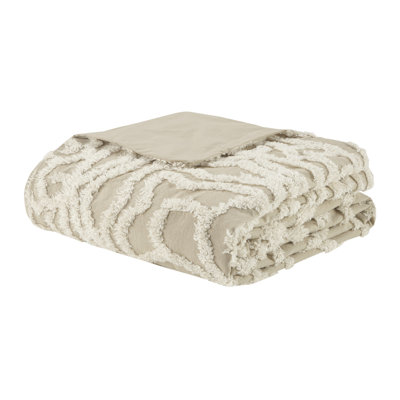 King/Cal King Tufted Cotton Duvet Cover Set, 104 x 92 in., Cotton 3-Piece Set Duvet Cover Set, Taupe, Tufted Chenille Medallion