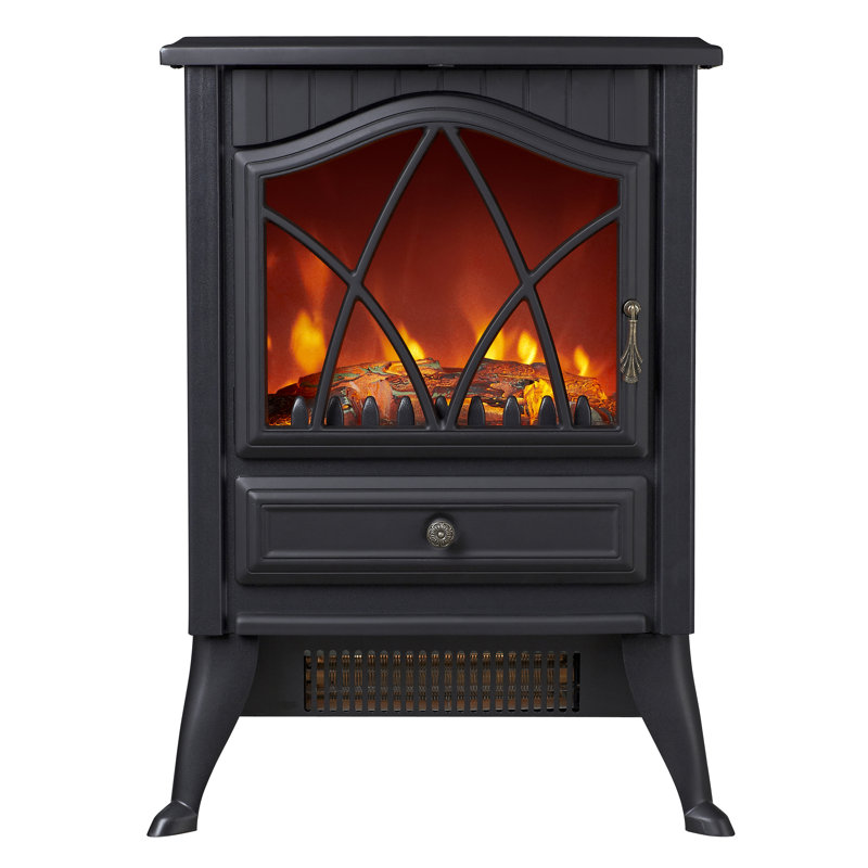 Freestanding Electric Fireplace with Adjustable Flame Brightness | 900W/1800W Heat Settings, Temp Control, Iron & Glass Construction – Energy Efficient for Home