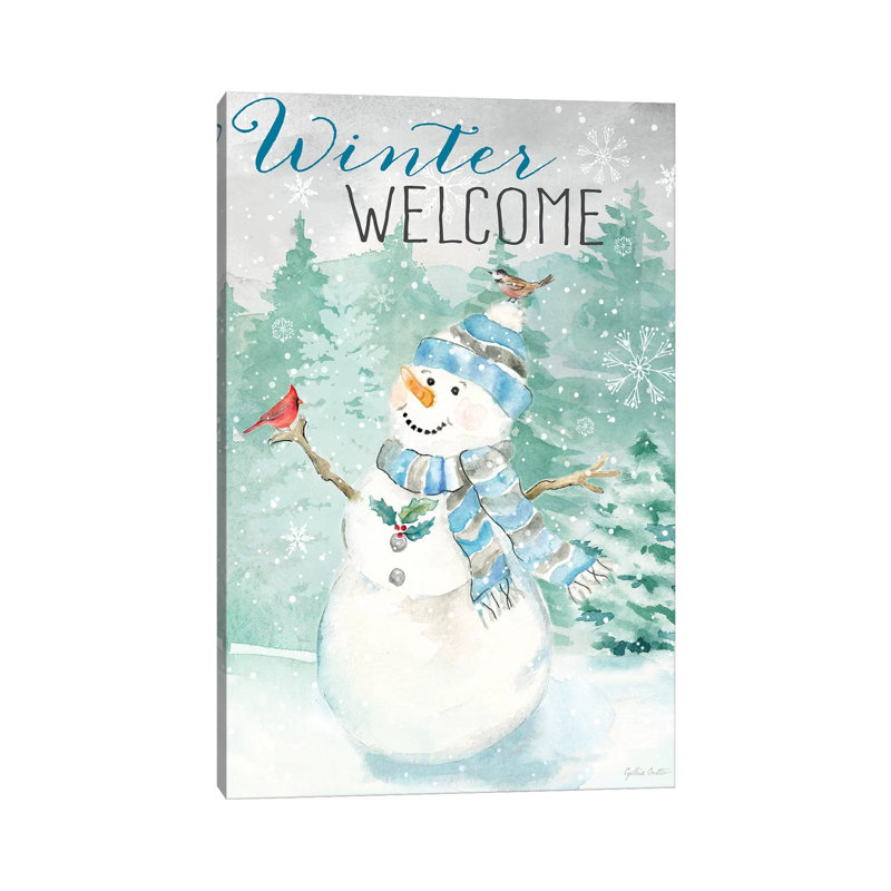 Let It Snow Blue Snowman Portrait by Cynthia Coulter - Wrapped Canvas Gallery-Wrapped Canvas Giclée, 30.48 cm H x 45.72 cm W