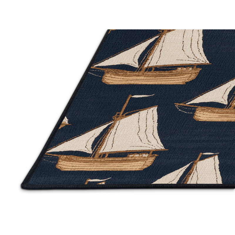 Washable Brigantines Nautical Area Rug, Rectangle 5' x 7'