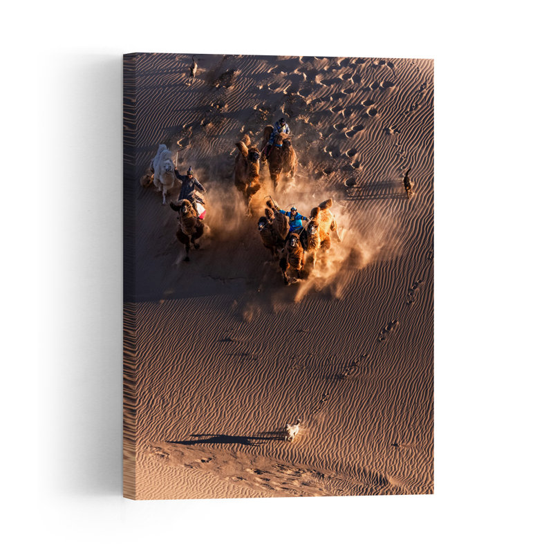 «Dusty Desert Adventure Abstract Contemporary Dog Landscape Nature», reproduction d'art murale, H 24 po x l 16 po