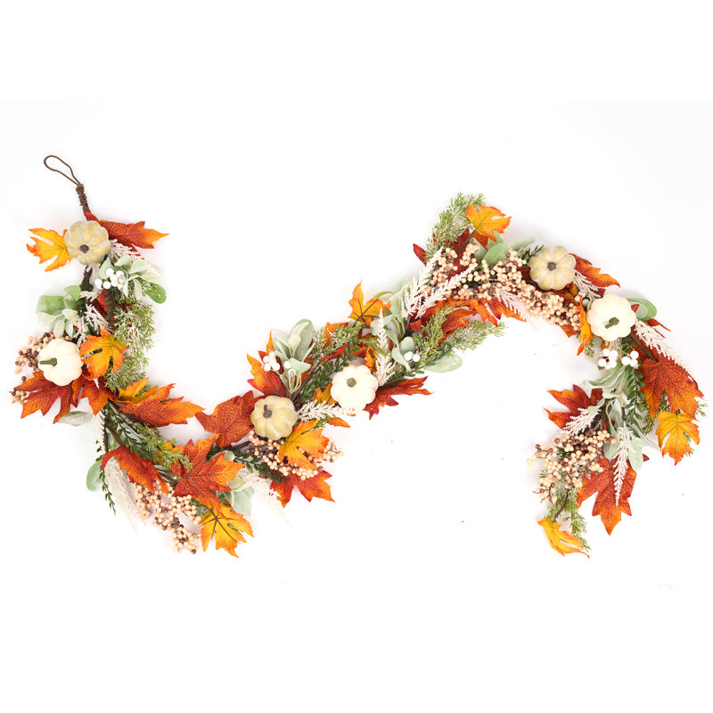Guirlande d'automne 6 pi avec citrouille artificielle, feuilles d'érable et baies