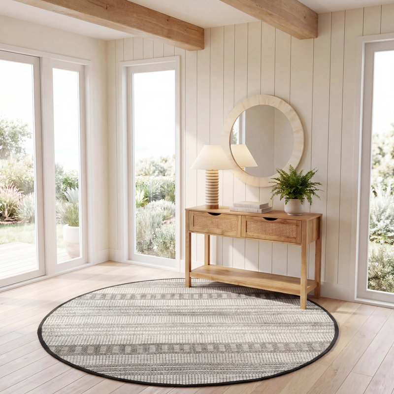 Tapis rayé en laine / coton Khyon, Rond 6 pi