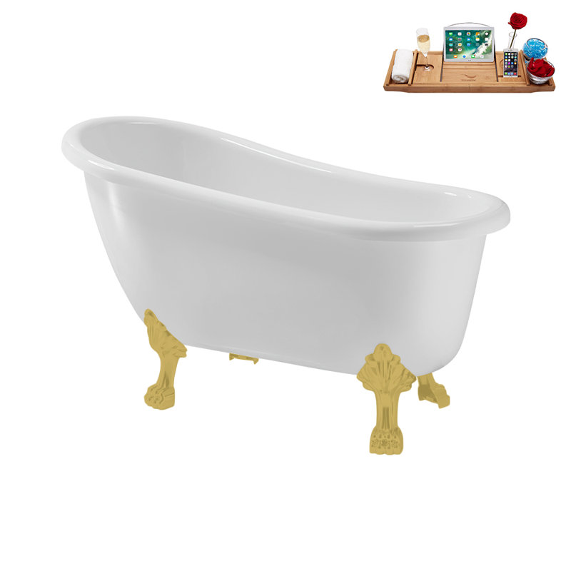 53.1'' x 25.6'' Freestanding Soaking Acrylic Bathtub, Brushed Gold, Matte Pink