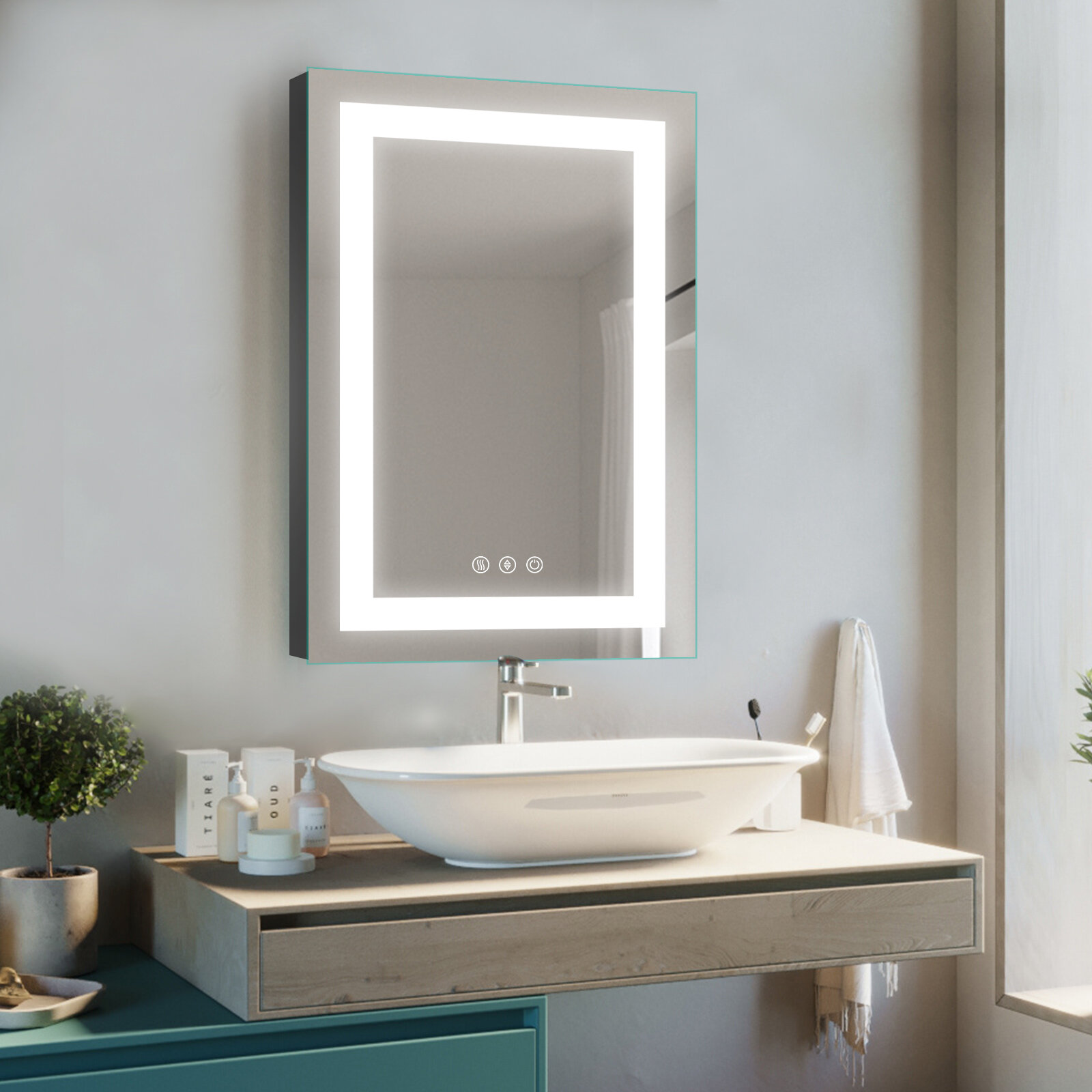 Aolaith Wall Mounted Rectangular Frameless Anti Fog LED Light Bathroom Mirror,Dimmable Vanity Mirror Wrought Studio Size: 36 H x 28 W