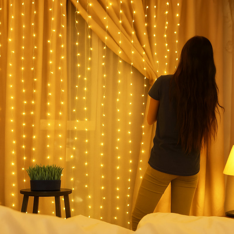 200 LED Warm White Curtain String Lights