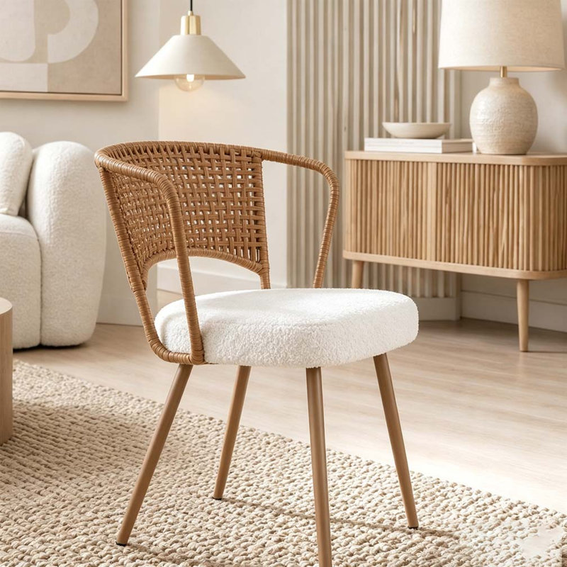Table de salle à manger extensible en bois massif et chaises tissées brun foncé 2 pièces