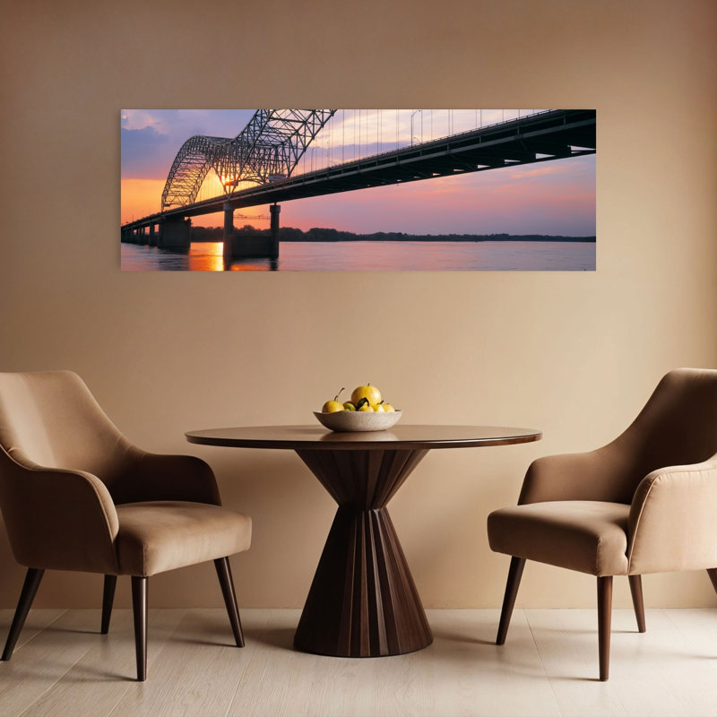 Coucher de soleil, pont Hernandez Desoto et rivière Mississippi, Memphis, Tennessee, États-Unis, H 16 po x l 48 po