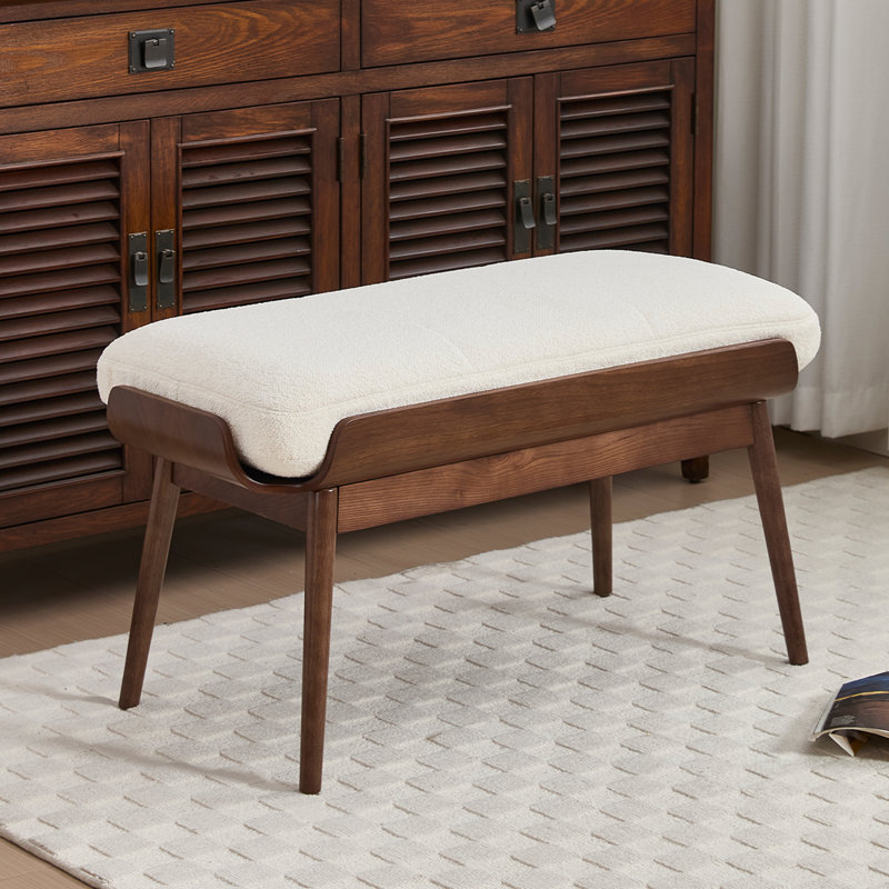 classic and minimalist Fabric Upholstered Entryway Bench with Wood Frame & End of Bed Bench for Bedroom Living Room, Beige