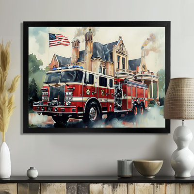 «Fire Truck In The Hamptons I», impression d'art mural pompier