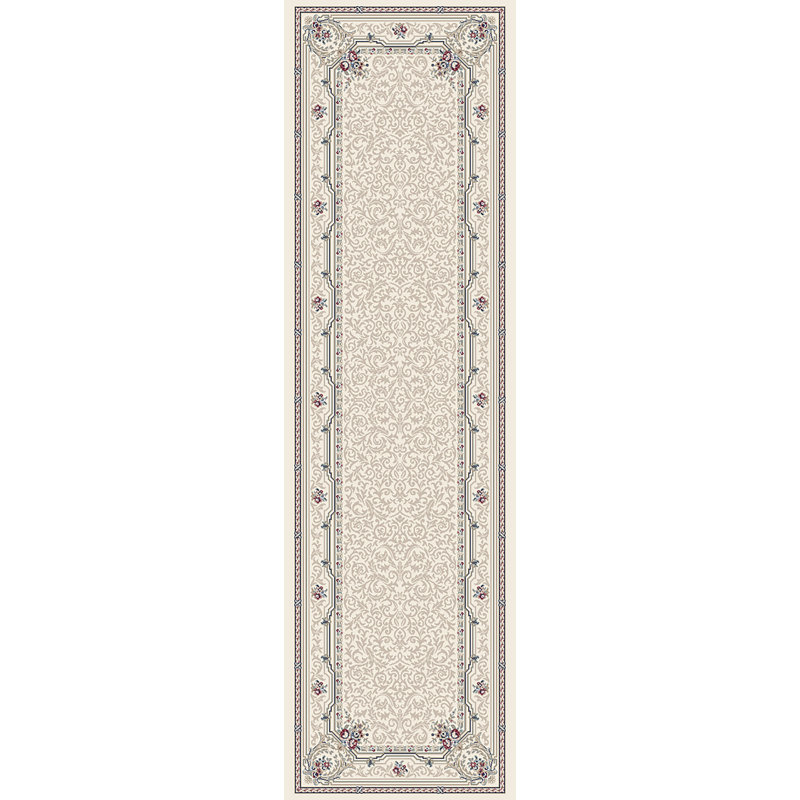 Tapis tissé à la machine ivoire/vert Kellyville, Tapis de couloir : 2 pi 2 po x 7 pi 7 po