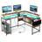 L-Shaped Gaming Desk w/ LED Lights & Power Outlets Monitor Stand Fabric Bag-524928284