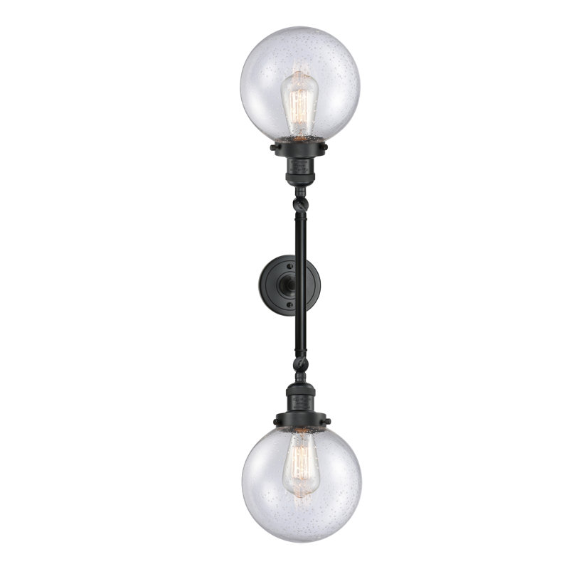 Éclairage de salle de bain à intensité variable 2 lumières Clementina, Ampoule incandescente rétro de 60 watts, Grainé