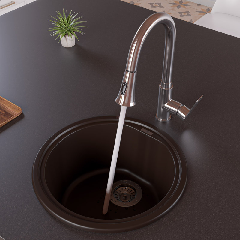 17'' L Single Bowl Granite Kitchen Sink, Chocolate