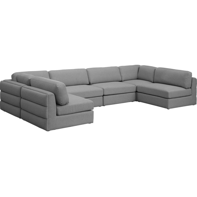 Canapé modulaire de coin symétrique de 152 po de largeur Howardine, Tissu gris texturé en lin