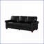 Canapé de salon classique 3 places avec rangement - Similicuir noir | Accoudoirs ronds | Pieds en bois massif-1972205867