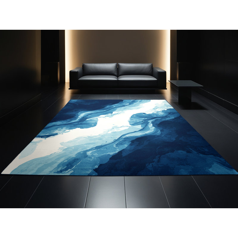 Tapis bleu moelleux moelleux à motif abstrait moderne et contemporain Eichhorn, 2 x 4