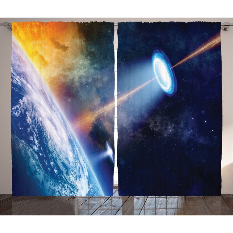 East Urban Home Outer Space Semi-sheer Rod Pocket Curtain Panels 