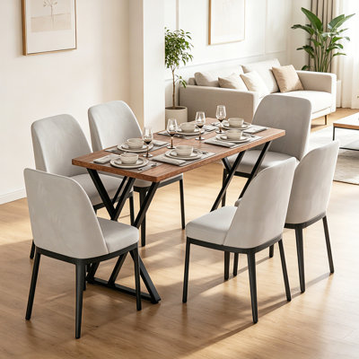 Table de salle à manger rectangulaire pour 4 personnes, longues tables de cuisine noires de 55 po avec plateau de table en bois imperméable à l'eau et à la poussière et structure en métal robuste, table de salle à manger rectangulaire industrielle - brun, SEULEMENT