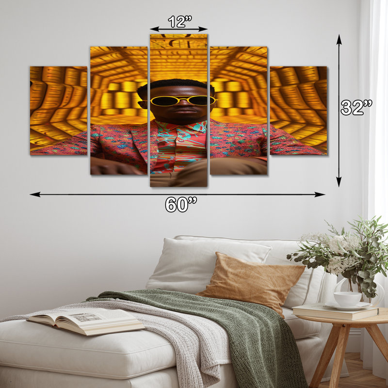 Matrice dorée de rappeur afro-américain - décoration murale homme - 5 panneaux