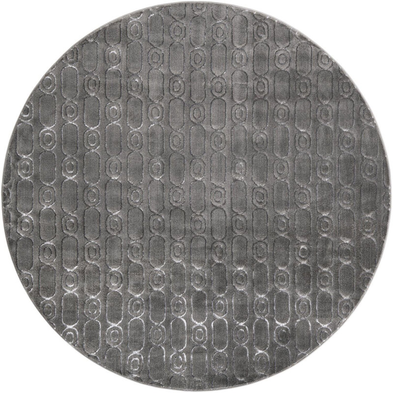 Tapis contemporain gris et argenté Vincente, Rond 7 pi 10 po