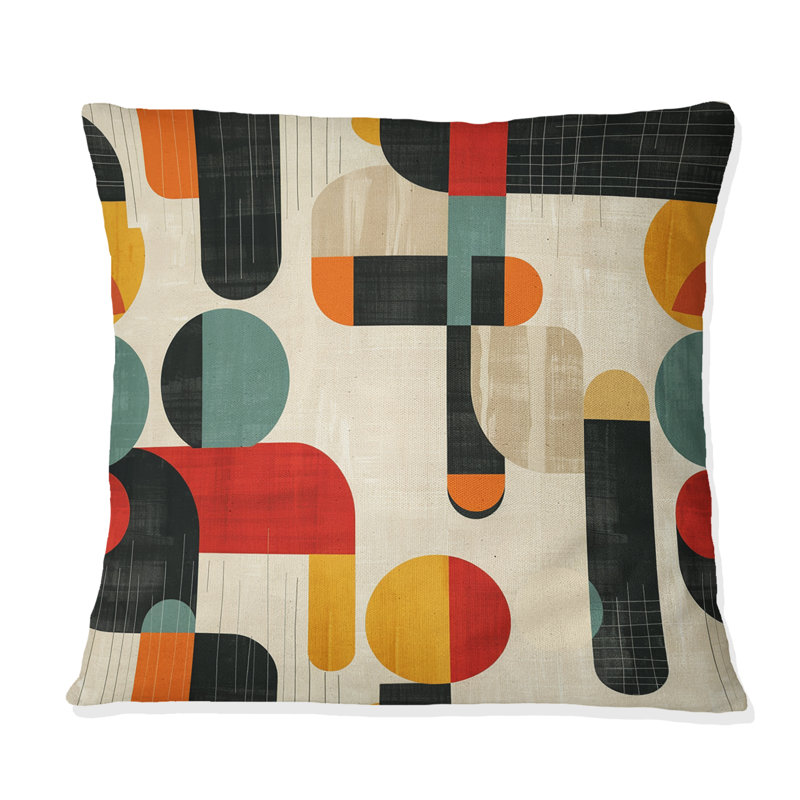 Coussin orange et vert Mid-Century Geomtric Shapes, H 18 po x l 18 po