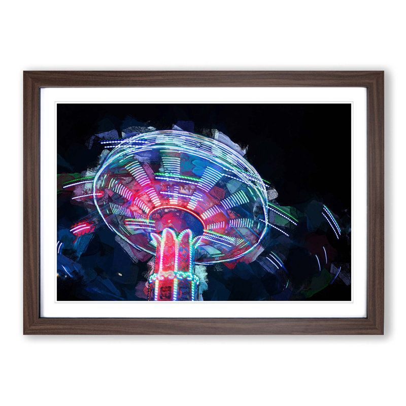 Fairground Swing at Night in Abstract - Picture Frame Graphic Art Print, Walnut Framed, 27cm H x 36cm W x 2cm D