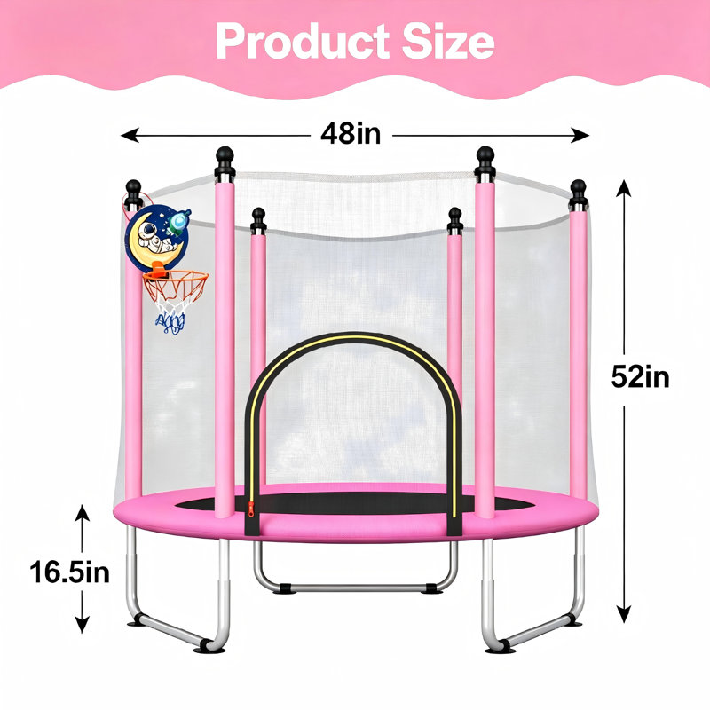 Mini trampoline intérieur/extérieur de 122 cm pour enfants, trampoline pour tout-petits avec filet de sécurité, panier de basketball astronaute, 3 à 8 ans