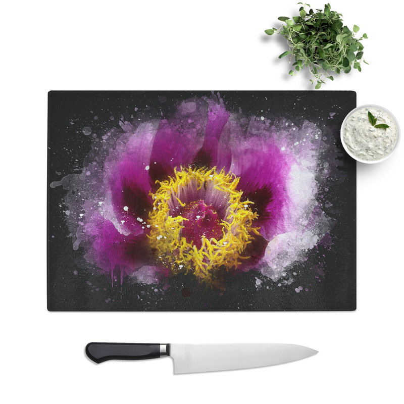 Purple Peony Flower Vol.1 Paint Splash Chopping Board, 0.4cm H x 20cm W x 28.5cm L