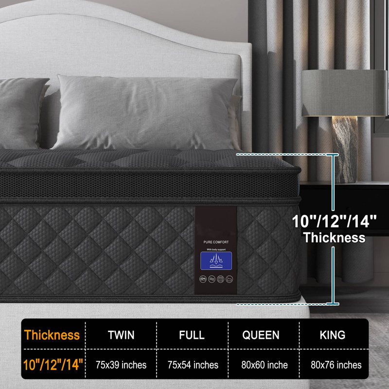 14'' Medium-firm Hybrid Mattress with Cooling Gel Memory Foam Pocket Springs Bed-in-a-Box, 14", Queen