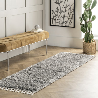 Kinard Shag Tasseled Power Loom Performance Gray Rug