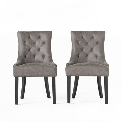 Contemporary Tufted Diamond Stitch Dining Chair Set with Sloped Arms, Set of 2