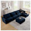 Canapé modulaire en U bleu, siège profond modulaire 4 places avec repose-pieds et coussins de taille en velours côtelé bleu-1357814428