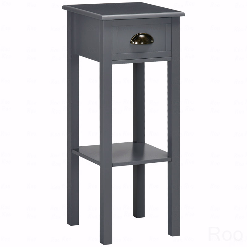 Table d'appoint à 2 niveaux avec tiroir, table de bout étroite avec tablette inférieure, Gris