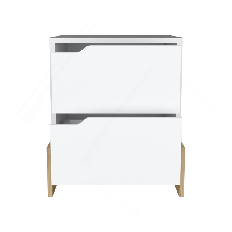 Nightstand With 2-Drawers, End Table With Sturdy Base, White / Macadamia, White/Natural