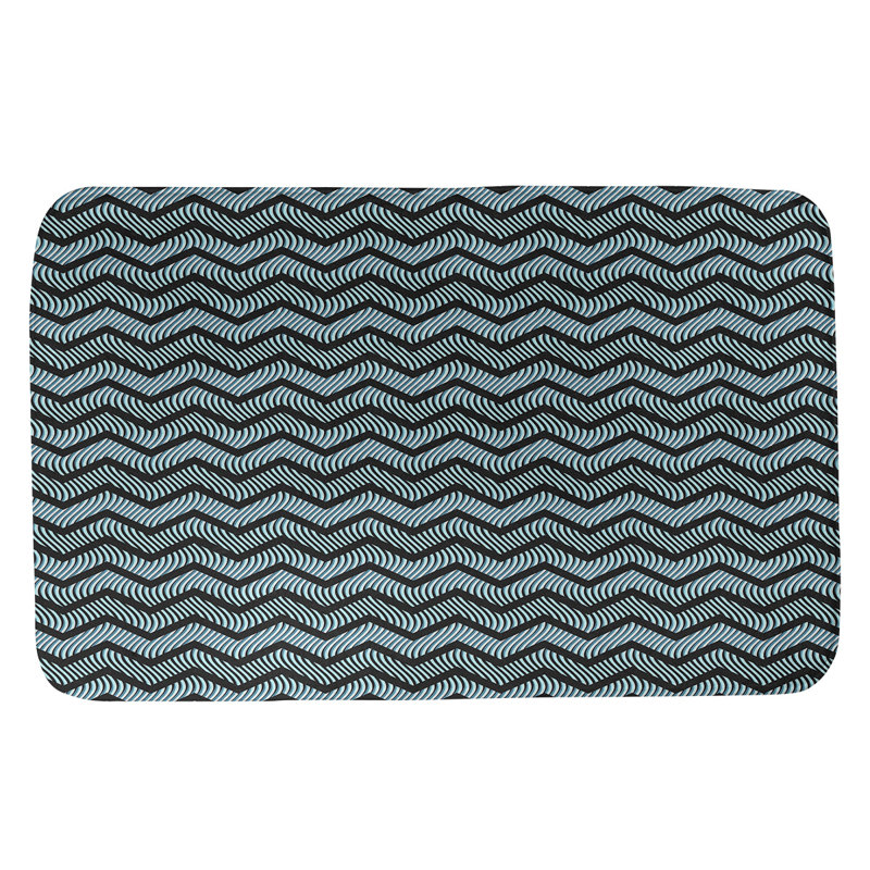 Stephenie Memory Foam Non-Slip Bath Rug, 17" W x 24" L, Black/Teal