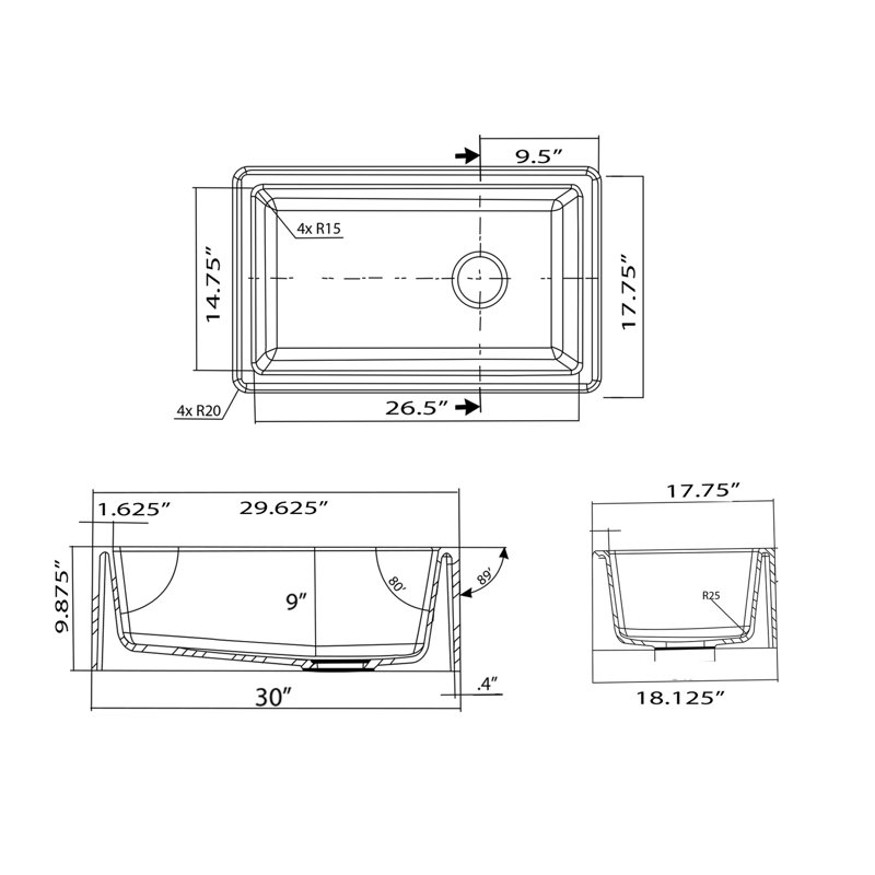 Reinart 30'' L Single Basin Kitchen Sink, Black