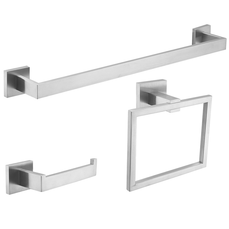 3-Piece Bath Hardware With Towel Holder For Bathroom Wall Toilet Paper Holder And Towel Ring Set, Brushed Nickel