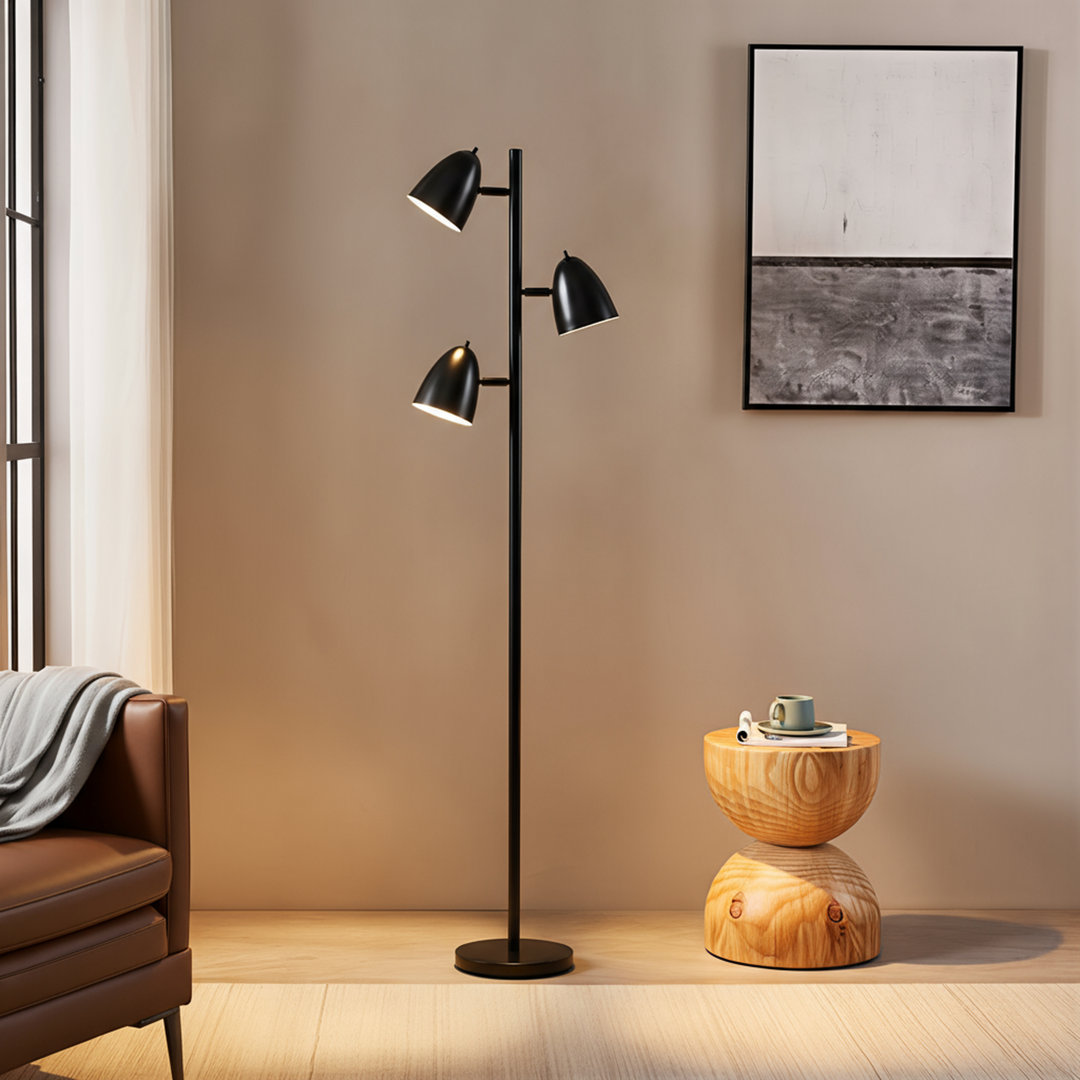 Jacob 64 in. Modern 3-Light Adjustable Standing LED Floor Lamp with 3 Metal Cone Shades Brightech Base 