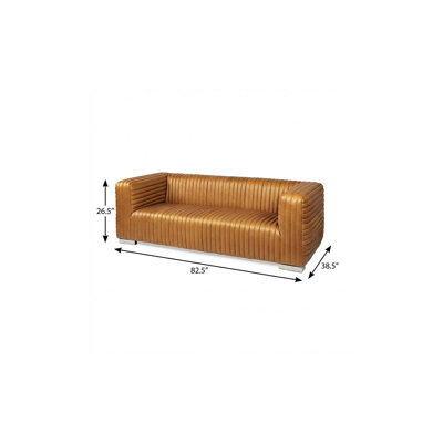 83" Brown Leather Solid Wood Sofa
