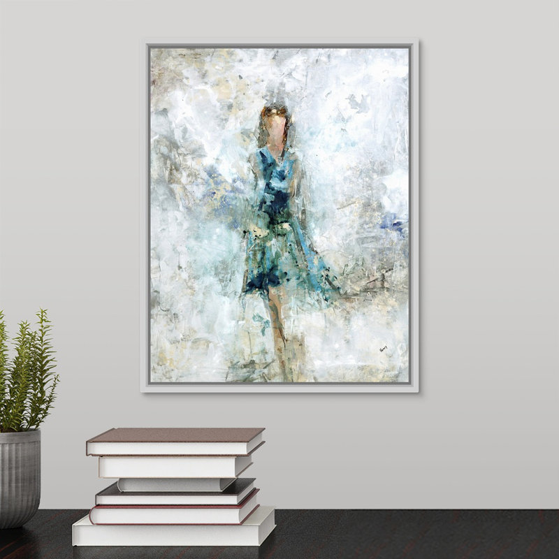 « high mode saison », peinture sur toile, H 15,7 po x l 12,7 po x p 1,75 po, Cadre flottant blanc