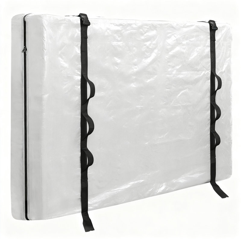 Heavy Duty Mattress Cover Storage Bag With Full-Around Handle And Adjustable Buckles, King, (Clear), Clear