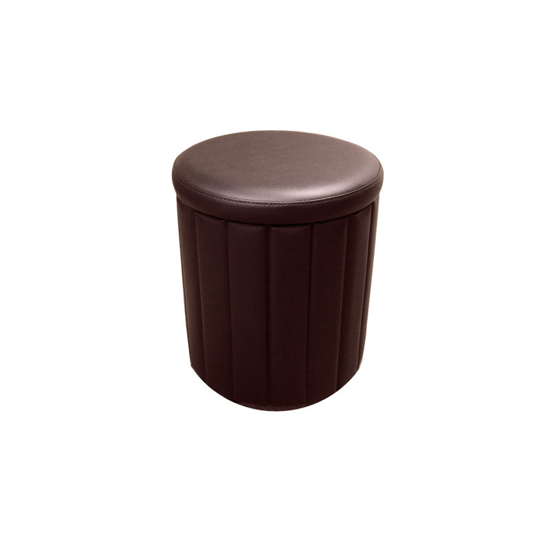 Crossett 36cm Wide Faux Leather Round Solid Colour Pouffe Ottoman with Storage, Brown