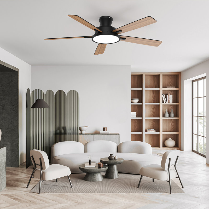Ventilateur de plafond 52 pouces avec lumières et télécommande (ensemble de 2), Noir / bois naturel
