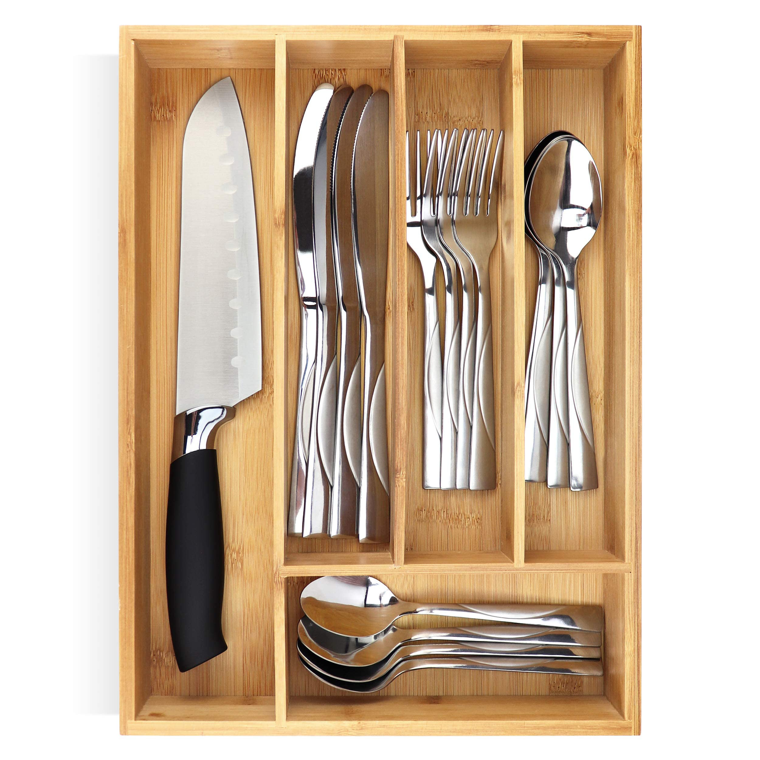 Bamboo Flatware & Kitchen Utensils Drawer Organizer Rebrilliant Color: Natural