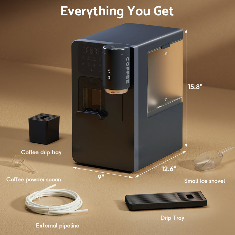 Distributeur d'eau de comptoir 3-en-1 avec machine à glaçons, cafetière goutte à goutte, eau chaude / froide et glace à balle Riifi, autonettoyant, stérilisation UV