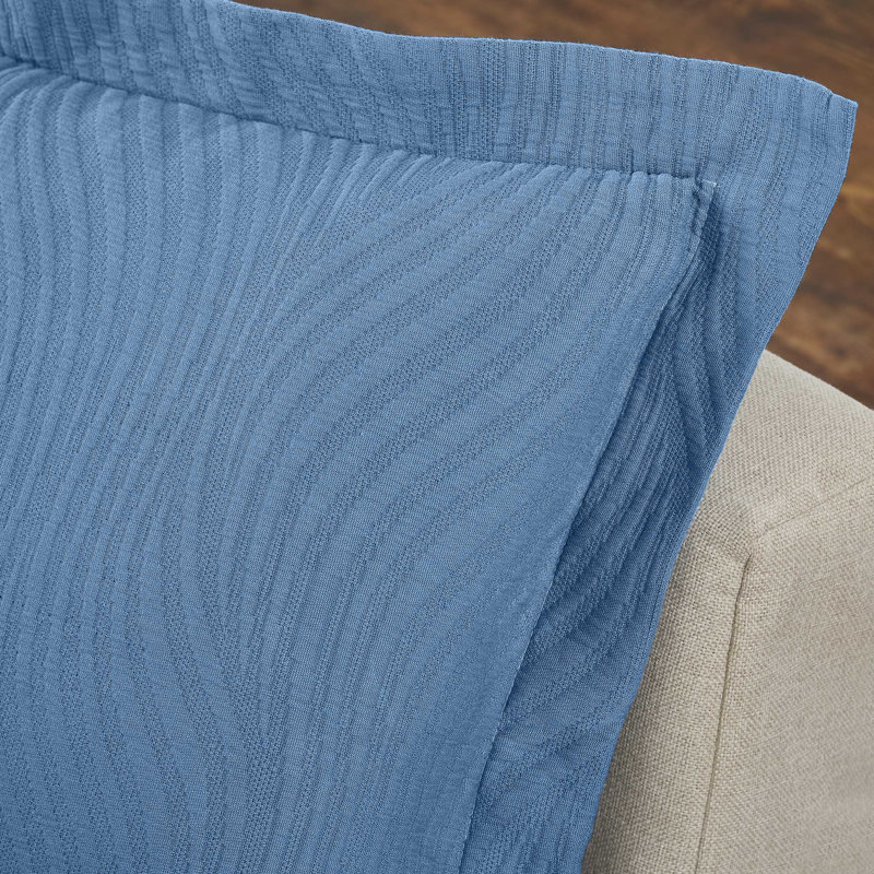 Blue Nile Mills Cotton Sateen Coverlet, Blue, Queen Coverlet + 2 Standard Pillowcases