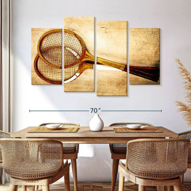 Raquettes de tennis antiques, H 42 po x l 68 po