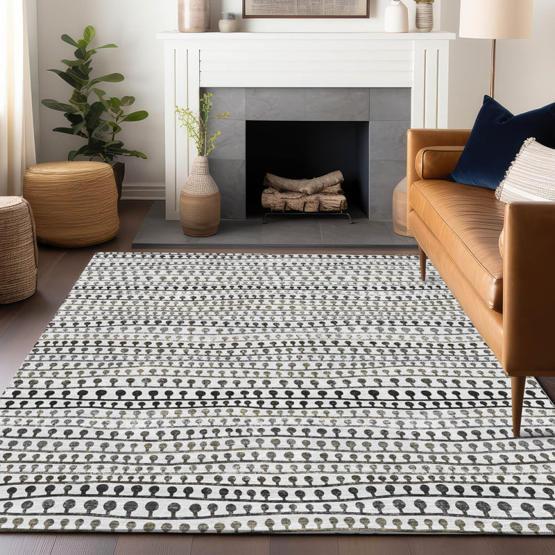 Tapis ivoire Prisco lavable à la machine de qualité supérieure, Rectangle 10 pi x 14 pi