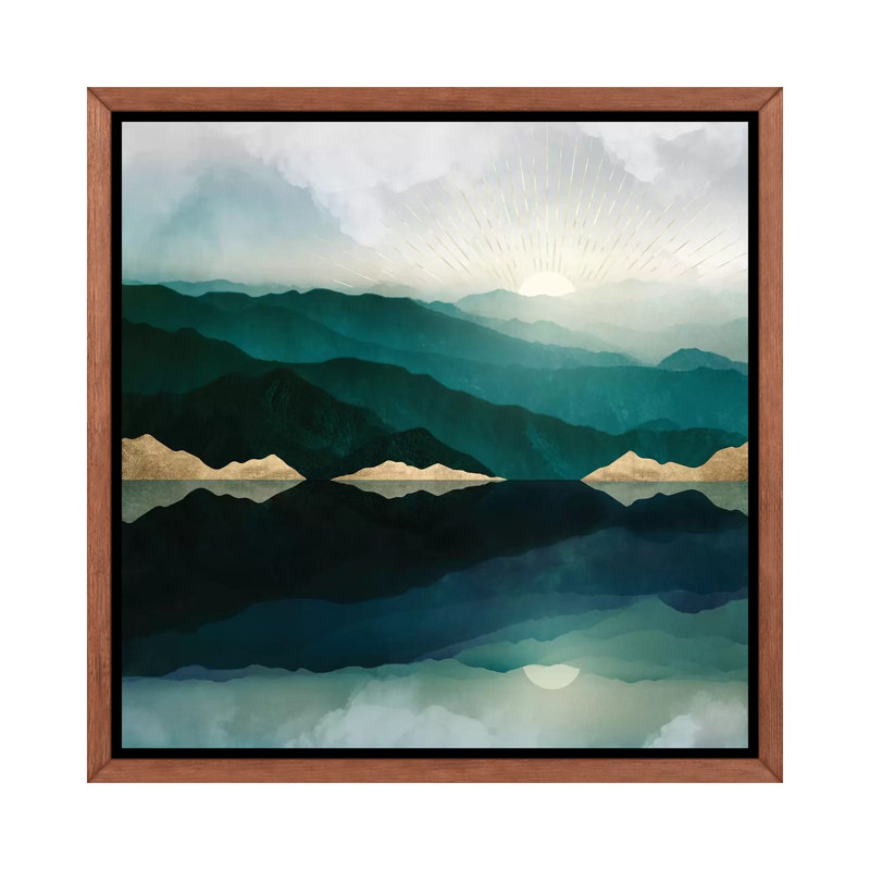 Waters Edge Reflection - Imprimé, Cadre flottant brun, H 26 po x l 26 po x P 1,5 po